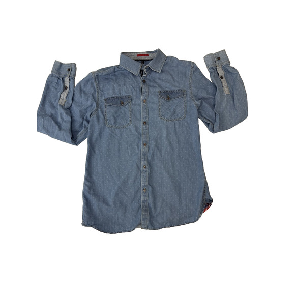 Vintage Y2K Across the Pond First Class Goods Shirt British USA Flag Details Med - Picture 1 of 12